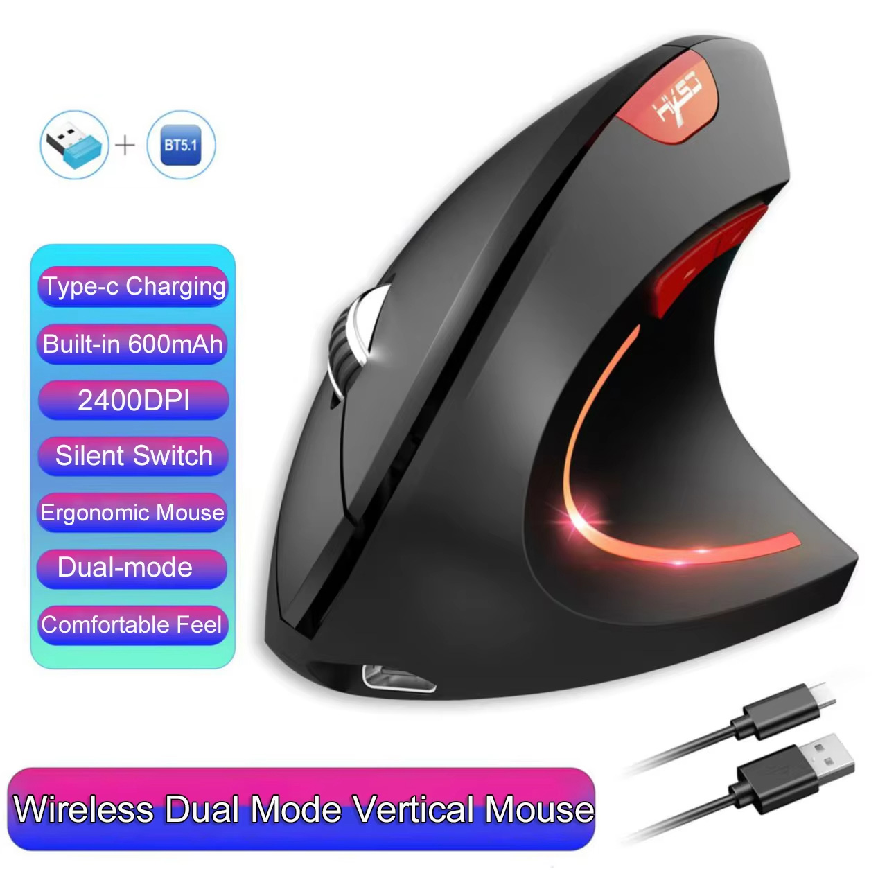 Ergonomic Mouse Vertical - ماوس لاسلكي عمودي ثنائي الوضع بسعة