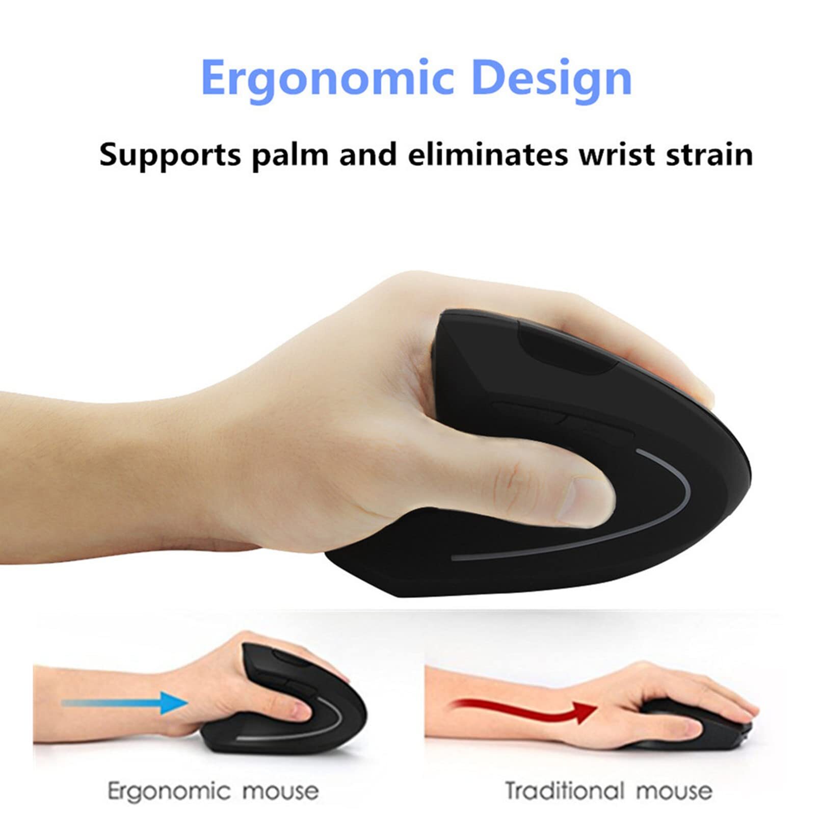 Ergonomic Mouse Vertical - ماوس عمودي سلكي ولاسلكي لليد اليسرى،